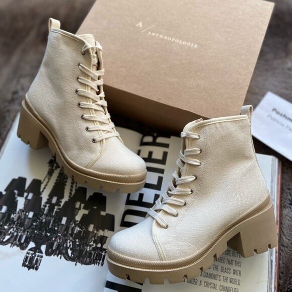 Anthropologie Justine Canvas Lace-Up Boots - Picture 1 of 9